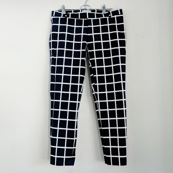 navy check super skinny cropped trousers